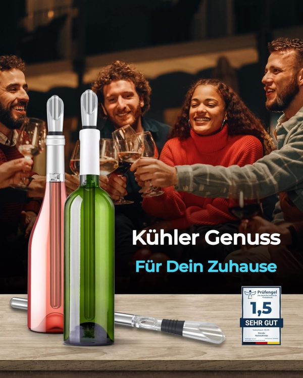 Brendo Weinkühler 4-in-1 Weinkühlstab Edelstahl I Flaschenkühler 2 Längen Weinkühlstäbe + Weinausgießer + Dekanter + Flaschenverschluss I Wein-Geschenk-Set Männer Frauen, Wein-Zubehör, Geschenkidee 8