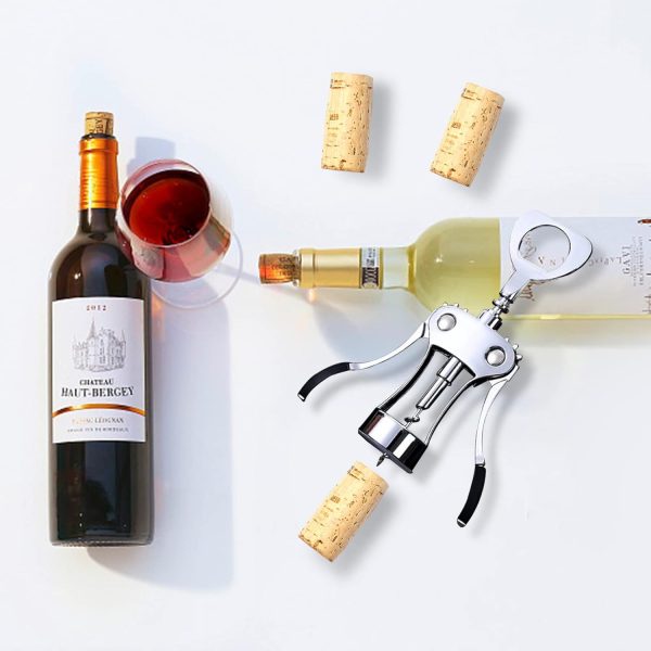 Gvolatee Korkenzieher Wein Winged mit Spiralschraube,weinöffner aus Zinklegierung mit Weinverschluss und Weinausgießer Multifunktions für Korken und Kappen, flaschenöffner für Familien, Bars, Silber 3