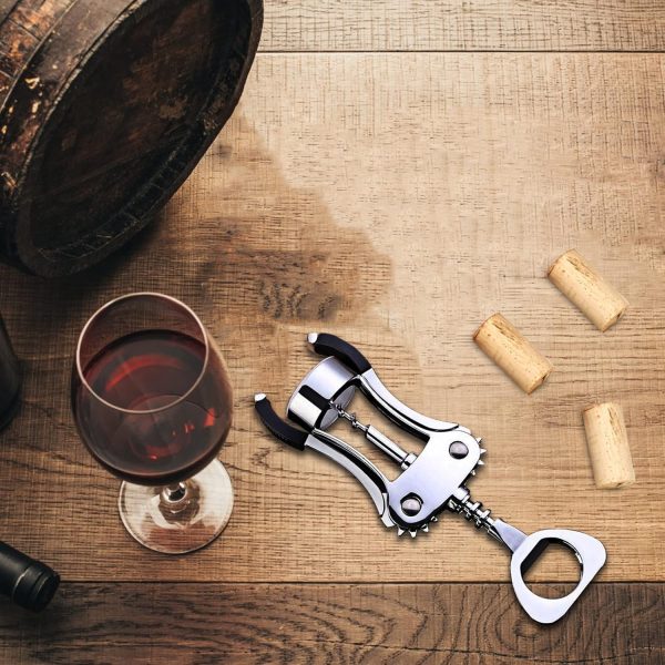 Gvolatee Korkenzieher Wein Winged mit Spiralschraube,weinöffner aus Zinklegierung mit Weinverschluss und Weinausgießer Multifunktions für Korken und Kappen, flaschenöffner für Familien, Bars, Silber 4