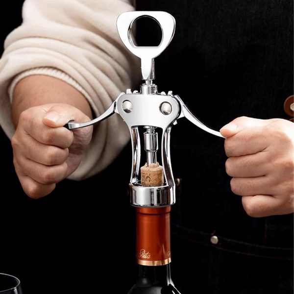 Gvolatee Korkenzieher Wein Winged mit Spiralschraube,weinöffner aus Zinklegierung mit Weinverschluss und Weinausgießer Multifunktions für Korken und Kappen, flaschenöffner für Familien, Bars, Silber 5