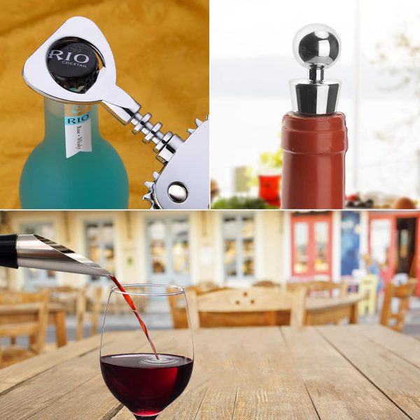 Gvolatee Korkenzieher Wein Winged mit Spiralschraube,weinöffner aus Zinklegierung mit Weinverschluss und Weinausgießer Multifunktions für Korken und Kappen, flaschenöffner für Familien, Bars, Silber 6