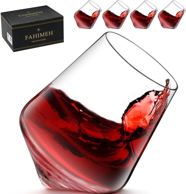 FAHIMEH Rum GläSer, Rotating Whisky Cognac Whiskey GläSer Ohne Stiel Wackelgläser Tasting Weinglas Kristall Tumbler Likörgläser Gin Glas, Personalisiert Männer Geschenke 4er set, 300ml 1