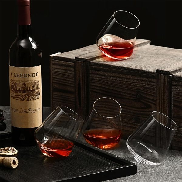 FAHIMEH Rum GläSer, Rotating Whisky Cognac Whiskey GläSer Ohne Stiel Wackelgläser Tasting Weinglas Kristall Tumbler Likörgläser Gin Glas, Personalisiert Männer Geschenke 4er set, 300ml 3