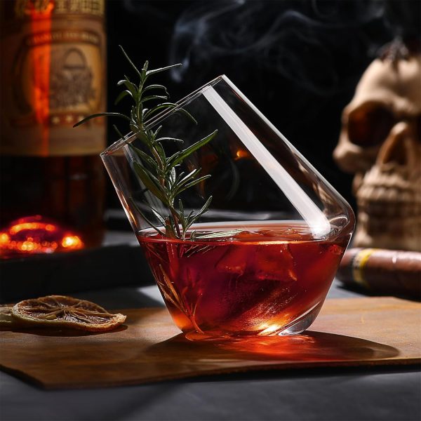 FAHIMEH Rum GläSer, Rotating Whisky Cognac Whiskey GläSer Ohne Stiel Wackelgläser Tasting Weinglas Kristall Tumbler Likörgläser Gin Glas, Personalisiert Männer Geschenke 4er set, 300ml 7
