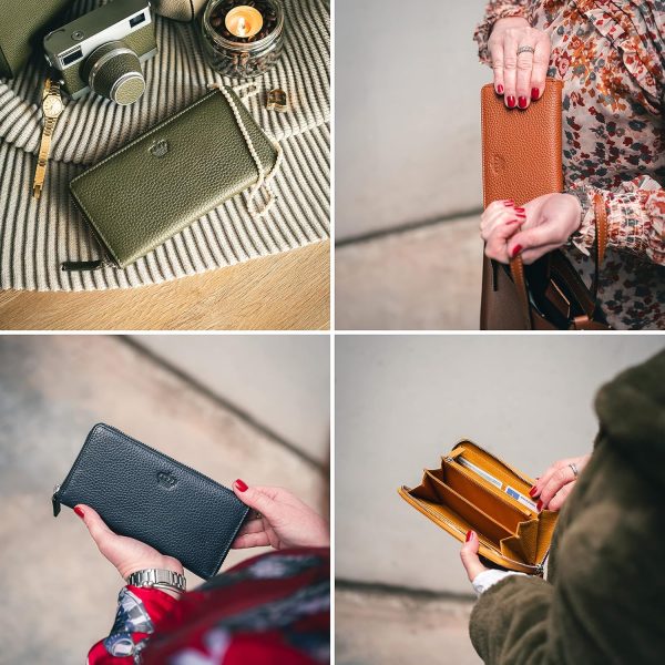 Baur Damen Geldbörse Echt Leder Geldtasche | Geldbeutel mit RFID Schutz | Großes Portemonnaie viele Kartenfächer | Wallet mit Rundum-Reißverschluss | Portmonee | Damen-Geldbörsen (Grau) 3