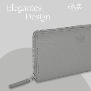 Baur Damen Geldbörse Echt Leder Geldtasche | Geldbeutel mit RFID Schutz | Großes Portemonnaie viele Kartenfächer | Wallet mit Rundum-Reißverschluss | Portmonee | Damen-Geldbörsen (Grau) 12