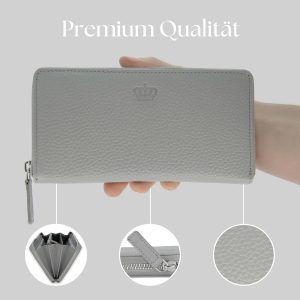 Baur Damen Geldbörse Echt Leder Geldtasche | Geldbeutel mit RFID Schutz | Großes Portemonnaie viele Kartenfächer | Wallet mit Rundum-Reißverschluss | Portmonee | Damen-Geldbörsen (Grau) 14