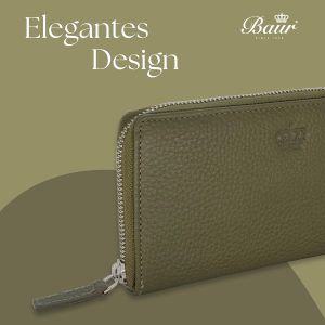 Baur Damen Geldbörse Echt Leder Geldtasche | Geldbeutel mit RFID Schutz | Großes Portemonnaie viele Kartenfächer | Wallet mit Rundum-Reißverschluss | Portmonee | Damen-Geldbörsen (Olive) 12