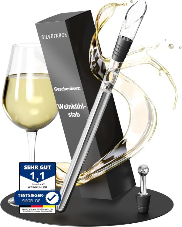 SilverRack Weinkühler Stab mit Ausgießer - Kühlstab für Weinflaschen aus Edelstahl - Wine Chiller Stick - Weinkühlstab Geschenkset - Weinstab Kühler mit Weinausgießer Set - Flaschenkühler 1