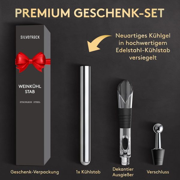 SilverRack Weinkühler Stab mit Ausgießer - Kühlstab für Weinflaschen aus Edelstahl - Wine Chiller Stick - Weinkühlstab Geschenkset - Weinstab Kühler mit Weinausgießer Set - Flaschenkühler 2