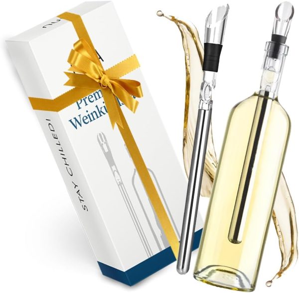 NUIA® Premium Weinkühlstab Geschenkset - Elegantes Geschenk für Weinliebhaber - Passend für jede Flaschengröße - 2x Weinkühlstäbe mit Ausgießer und Verschluss - Weinkühler Stab mit effektiver Kühlung 1
