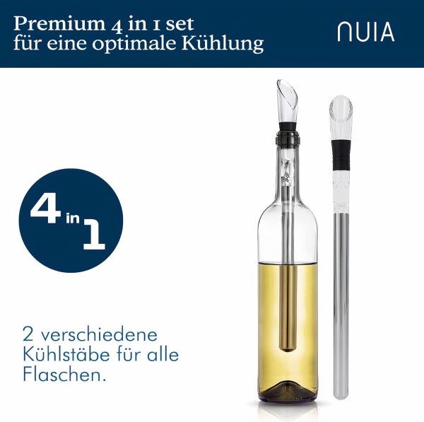 NUIA® Premium Weinkühlstab Geschenkset - Elegantes Geschenk für Weinliebhaber - Passend für jede Flaschengröße - 2x Weinkühlstäbe mit Ausgießer und Verschluss - Weinkühler Stab mit effektiver Kühlung 2
