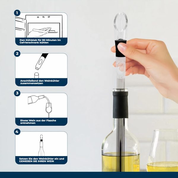 NUIA® Premium Weinkühlstab Geschenkset - Elegantes Geschenk für Weinliebhaber - Passend für jede Flaschengröße - 2x Weinkühlstäbe mit Ausgießer und Verschluss - Weinkühler Stab mit effektiver Kühlung 4
