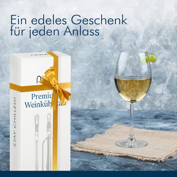 NUIA® Premium Weinkühlstab Geschenkset - Elegantes Geschenk für Weinliebhaber - Passend für jede Flaschengröße - 2x Weinkühlstäbe mit Ausgießer und Verschluss - Weinkühler Stab mit effektiver Kühlung 5
