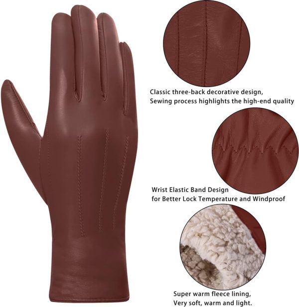 Harssidanzar Lederhandschuhe für Damen, Winter Warm Fleecefutter Touchscreen Vintage Finished GL018EU 2