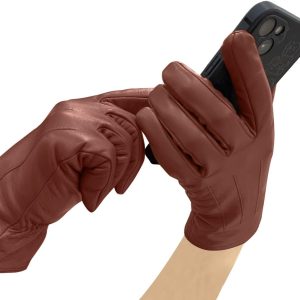 Harssidanzar Lederhandschuhe für Damen, Winter Warm Fleecefutter Touchscreen Vintage Finished GL018EU 11