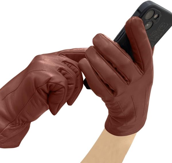 Harssidanzar Lederhandschuhe für Damen, Winter Warm Fleecefutter Touchscreen Vintage Finished GL018EU 4