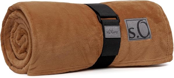 s.Oliver Kuschelsoft Decke 150x200 cm - flauschig, warm & waschbar, Kuscheldecke Cognac Uni 1