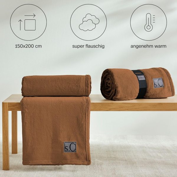 s.Oliver Kuschelsoft Decke 150x200 cm - flauschig, warm & waschbar, Kuscheldecke Cognac Uni 2