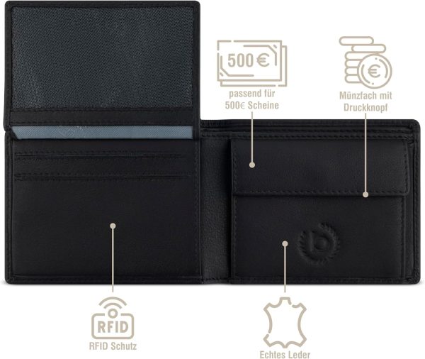bugatti Lima Mini Geldbörse für Herren aus Leder, kleines Portemonnaie Querformat, Braun 4