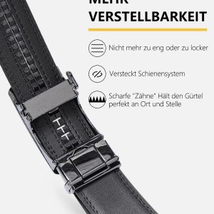 LAKIDAY Gürtel Herren, Ratsche Automatikschließe Gürtel für Herren Business Anzug, Ledergürtel, 35mm Gürtel, Größe Einstellbar 9