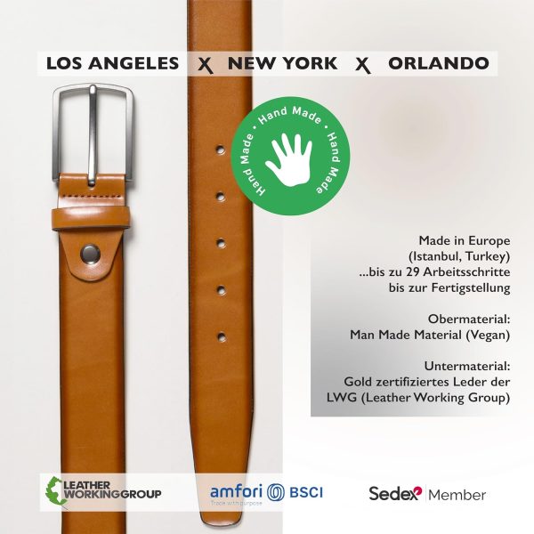 FENIX NEW YORK Gürtel Herren in verschiedenen Farben, Größe 80 cm bis 125 cm, nickelfreie Schnalle 35 mm breit, nachhaltiger, kürzbarer & verstellbarer Herrengürtel, perfekt für Anzug & Jeans 3