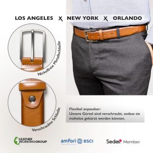 FENIX NEW YORK Gürtel Herren in verschiedenen Farben, Größe 80 cm bis 125 cm, nickelfreie Schnalle 35 mm breit, nachhaltiger, kürzbarer & verstellbarer Herrengürtel, perfekt für Anzug & Jeans 12