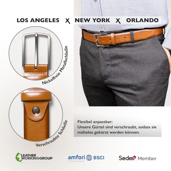 FENIX NEW YORK Gürtel Herren in verschiedenen Farben, Größe 80 cm bis 125 cm, nickelfreie Schnalle 35 mm breit, nachhaltiger, kürzbarer & verstellbarer Herrengürtel, perfekt für Anzug & Jeans 4