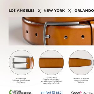 FENIX NEW YORK Gürtel Herren in verschiedenen Farben, Größe 80 cm bis 125 cm, nickelfreie Schnalle 35 mm breit, nachhaltiger, kürzbarer & verstellbarer Herrengürtel, perfekt für Anzug & Jeans 14