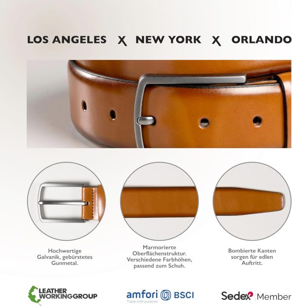 FENIX NEW YORK Gürtel Herren in verschiedenen Farben, Größe 80 cm bis 125 cm, nickelfreie Schnalle 35 mm breit, nachhaltiger, kürzbarer & verstellbarer Herrengürtel, perfekt für Anzug & Jeans 5