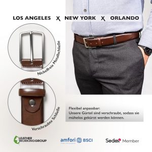 FENIX NEW YORK Gürtel Herren in verschiedenen Farben, Größe 80 cm bis 125 cm, nickelfreie Schnalle 35 mm breit, nachhaltiger, kürzbarer & verstellbarer Herrengürtel, perfekt für Anzug & Jeans 12