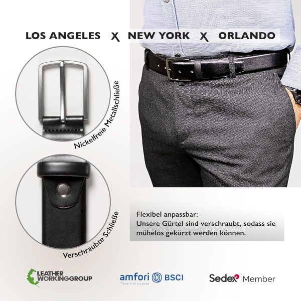 FENIX NEW YORK Gürtel Herren in verschiedenen Farben, Größe 80 cm bis 125 cm, nickelfreie Schnalle 35 mm breit, nachhaltiger, kürzbarer & verstellbarer Herrengürtel, perfekt für Anzug & Jeans 4