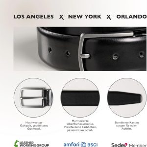 FENIX NEW YORK Gürtel Herren in verschiedenen Farben, Größe 80 cm bis 125 cm, nickelfreie Schnalle 35 mm breit, nachhaltiger, kürzbarer & verstellbarer Herrengürtel, perfekt für Anzug & Jeans 14