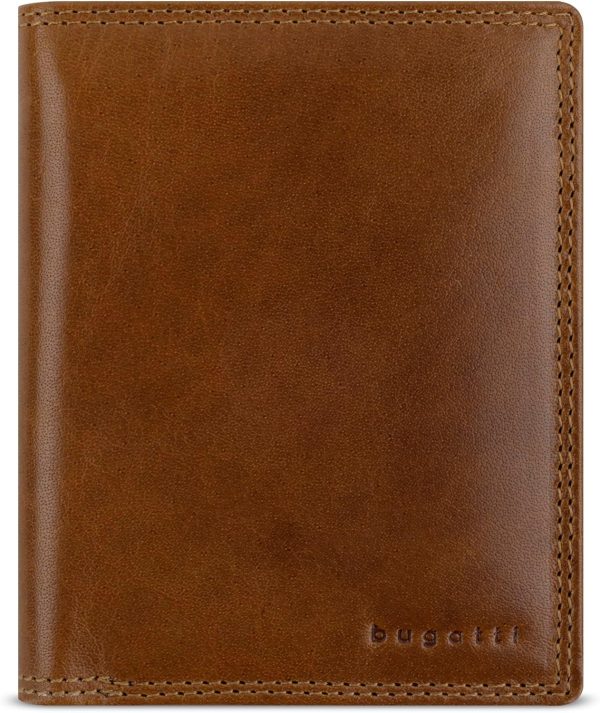 bugatti Savona Geldbörse aus vegetabilem Büffelleder, RFID-Portemonnaie Hochformat, Leder-Wallet für Herren, Cognac 1