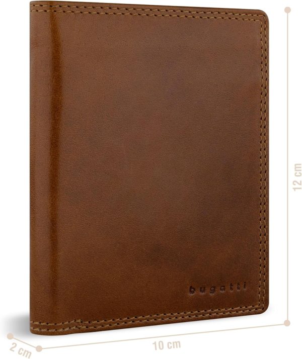 bugatti Savona Geldbörse aus vegetabilem Büffelleder, RFID-Portemonnaie Hochformat, Leder-Wallet für Herren, Cognac 2