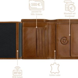 bugatti Savona Geldbörse aus vegetabilem Büffelleder, RFID-Portemonnaie Hochformat, Leder-Wallet für Herren, Cognac 11