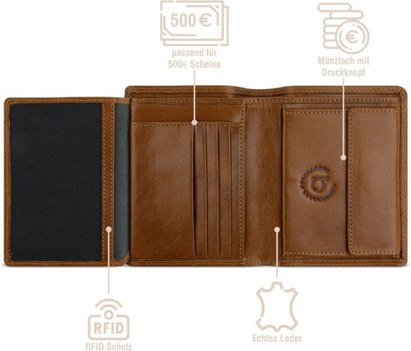 bugatti Savona Geldbörse aus vegetabilem Büffelleder, RFID-Portemonnaie Hochformat, Leder-Wallet für Herren, Cognac 4