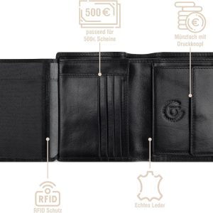 bugatti Savona Geldbörse aus vegetabilem Büffelleder, RFID-Portemonnaie Hochformat, Leder-Wallet für Herren, schwarz 11