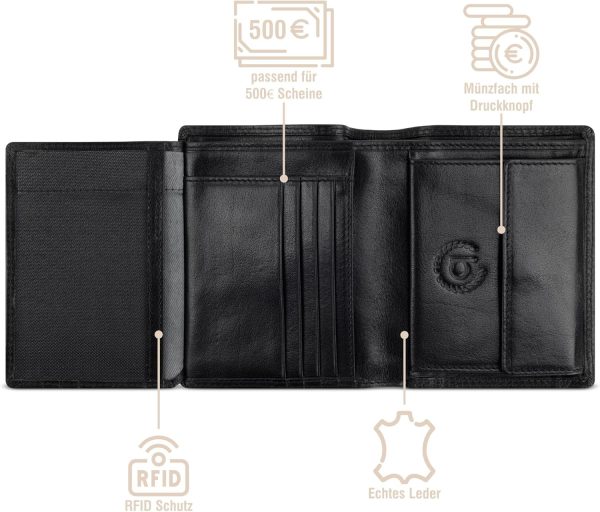 bugatti Savona Geldbörse aus vegetabilem Büffelleder, RFID-Portemonnaie Hochformat, Leder-Wallet für Herren, schwarz 4
