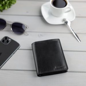 bugatti Savona Geldbörse aus vegetabilem Büffelleder, RFID-Portemonnaie Hochformat, Leder-Wallet für Herren, schwarz 15