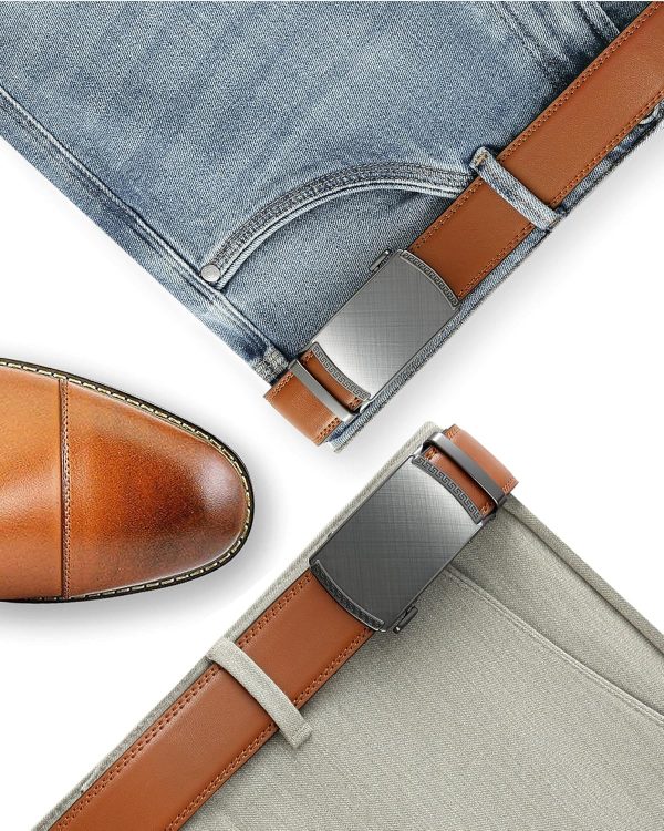 CHAOREN Gürtel Herren, Automatik Ledergürtel Herren Ratsche für Herren Business Anzug, 35mm Gürtel ohne Löcher, Größe Angepasst 5