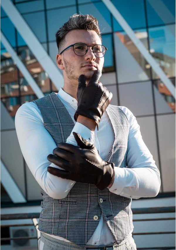 Harssidanzar Herren Lederhandschuhe Handschuhe Herren Leder Komfort Kaschmir Gefüttert GMEU006 5