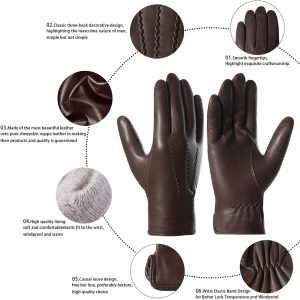 Harssidanzar Herren Lederhandschuhe Handschuhe Herren Leder Komfort Kaschmir Gefüttert GMEU006 19