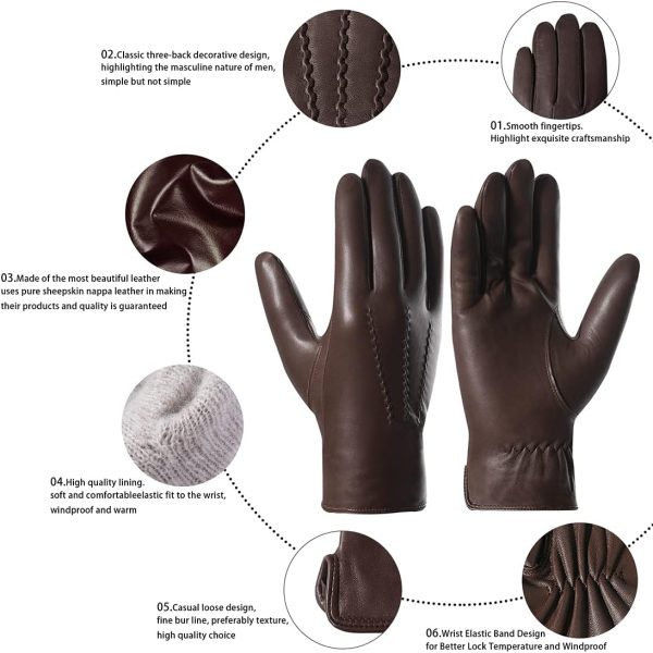Harssidanzar Herren Lederhandschuhe Handschuhe Herren Leder Komfort Kaschmir Gefüttert GMEU006 7