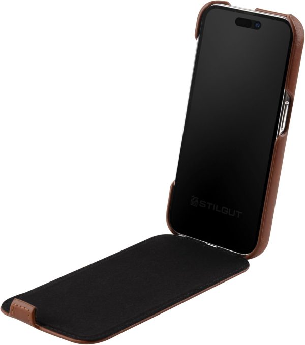 STILGUT UltraSlim passend für iPhone 16 Hülle - iPhone 16 Flip Case kompatibel mit MagSafe aus Leder, Klapphülle, Handyhülle, Lederhülle - Cognac 3